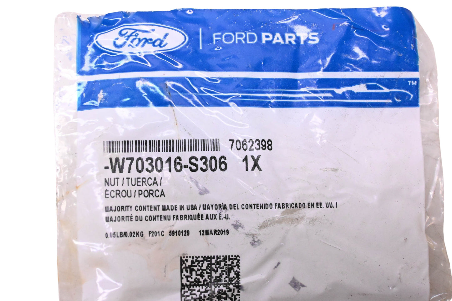 New OEM Ford W703016-S306, 7062398 Rear Suspension U-Bolt Nut NOS