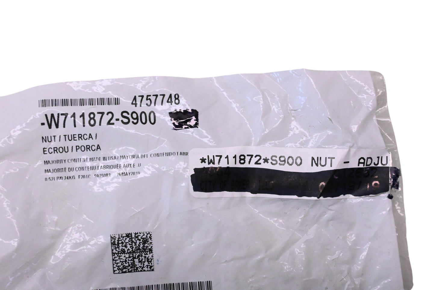 New OEM Ford W711872-S900, 4757748 Transmission Mount Bracket Lock Nut NOS