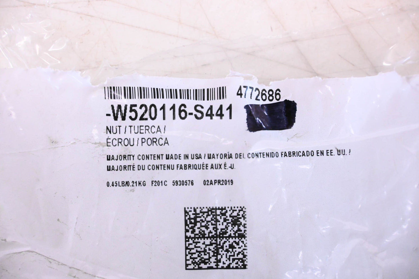 New OEM Ford W520116-S441, 4772686 Mount Plate Nut NOS