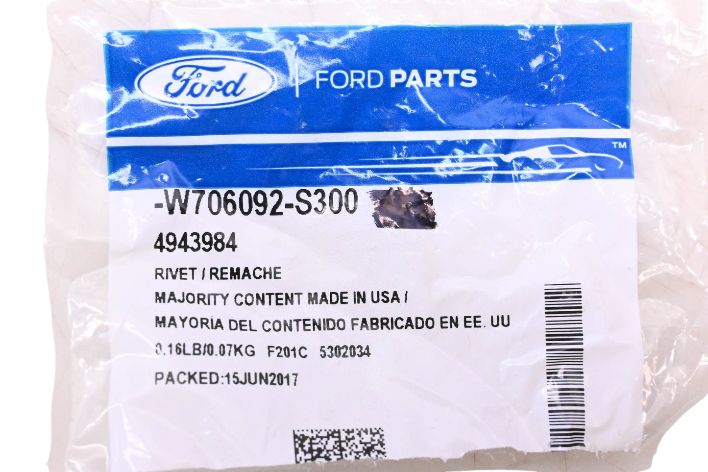 New OEM Ford W706092-S300, 4943984 Mount Clip Rivets Qty 2 NOS