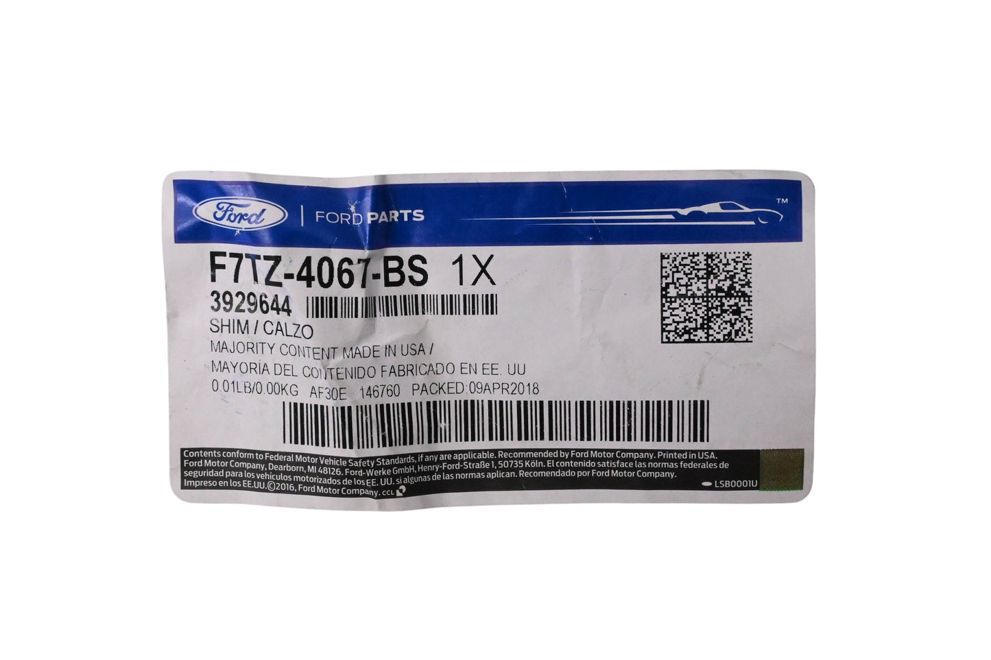 New OEM Ford F7TZ-4067-BS, 3929644 Shim NOS