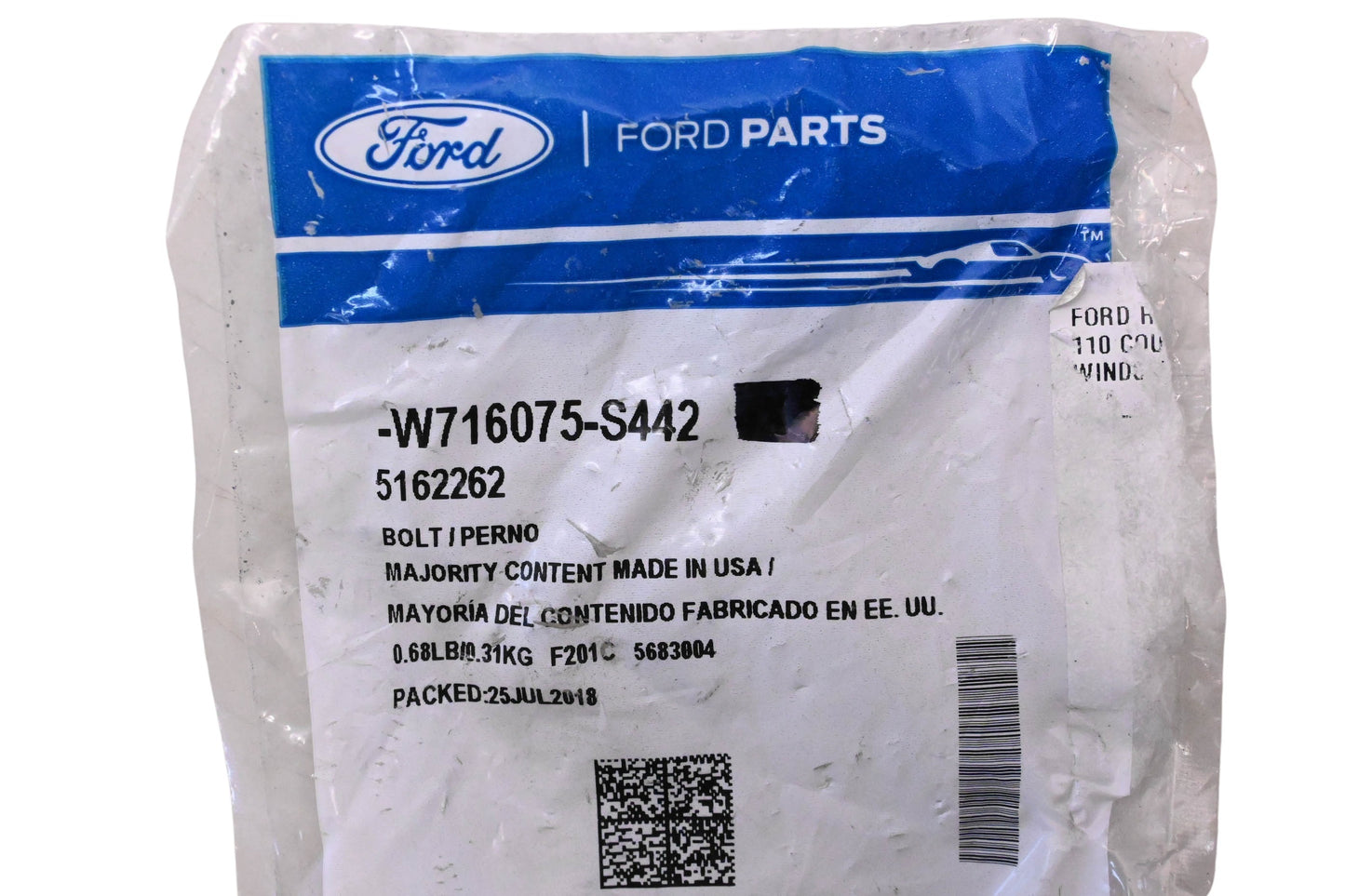 New OEM Ford W716075-S442, 5162262 Lower Control Arm Mount Bolts Qty 2 NOS