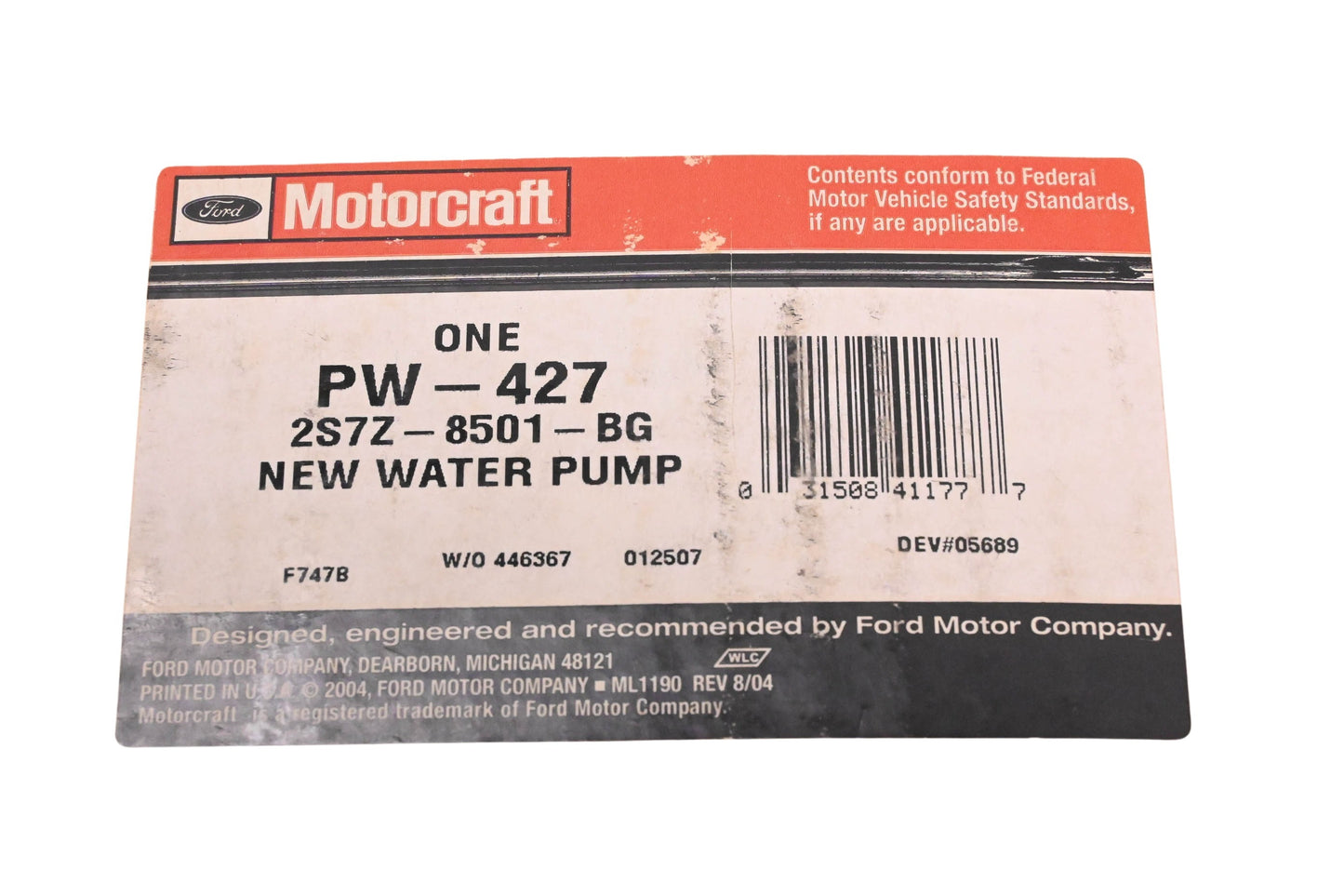 New OEM Motorcraft PW-427, 2S7Z-8501-BG Water Pump Assembly NOS