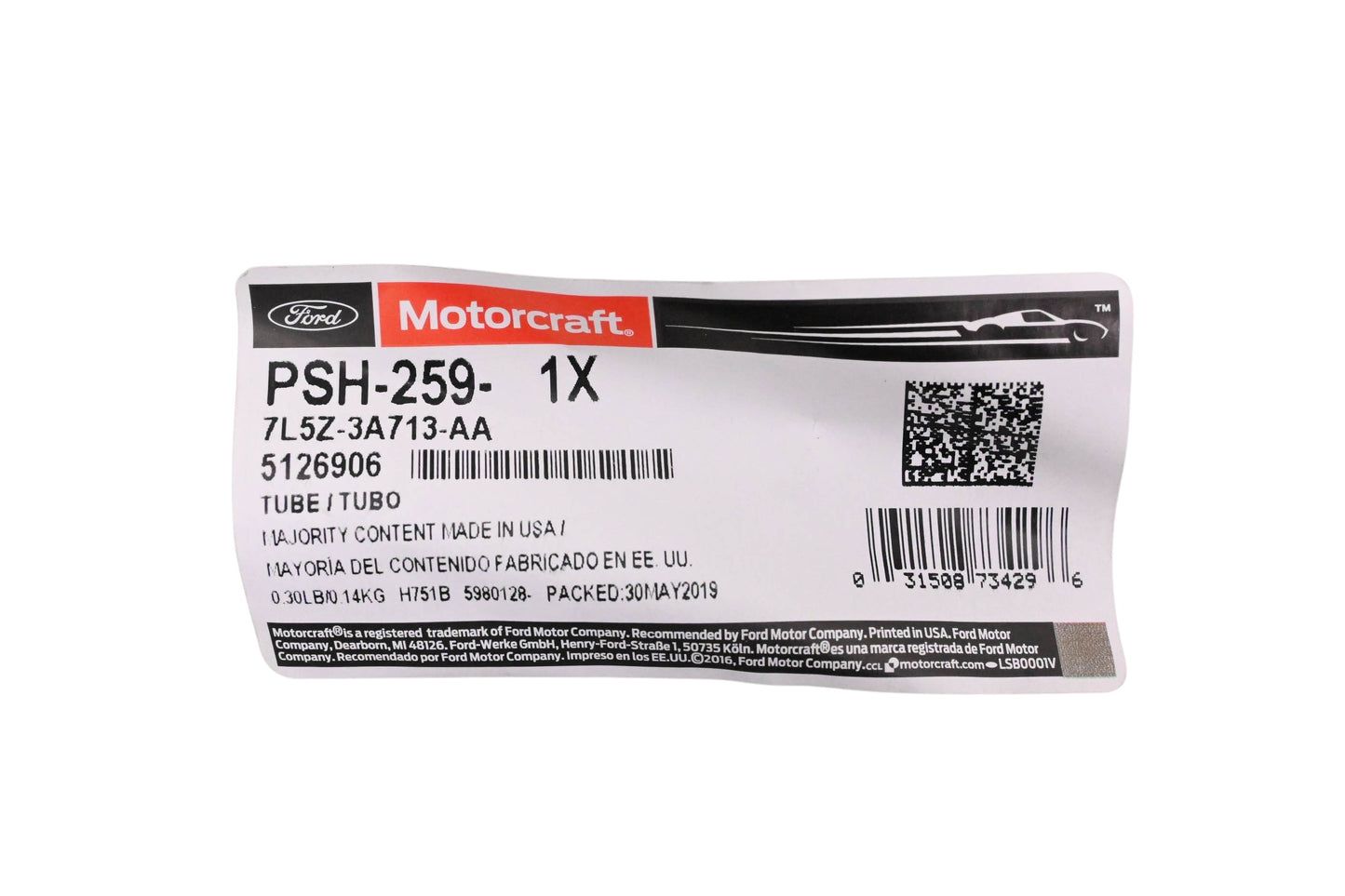New OEM Motorcraft PSH-259, 7L5Z-3A713-AA Power Steering Return Hose Assembly NOS