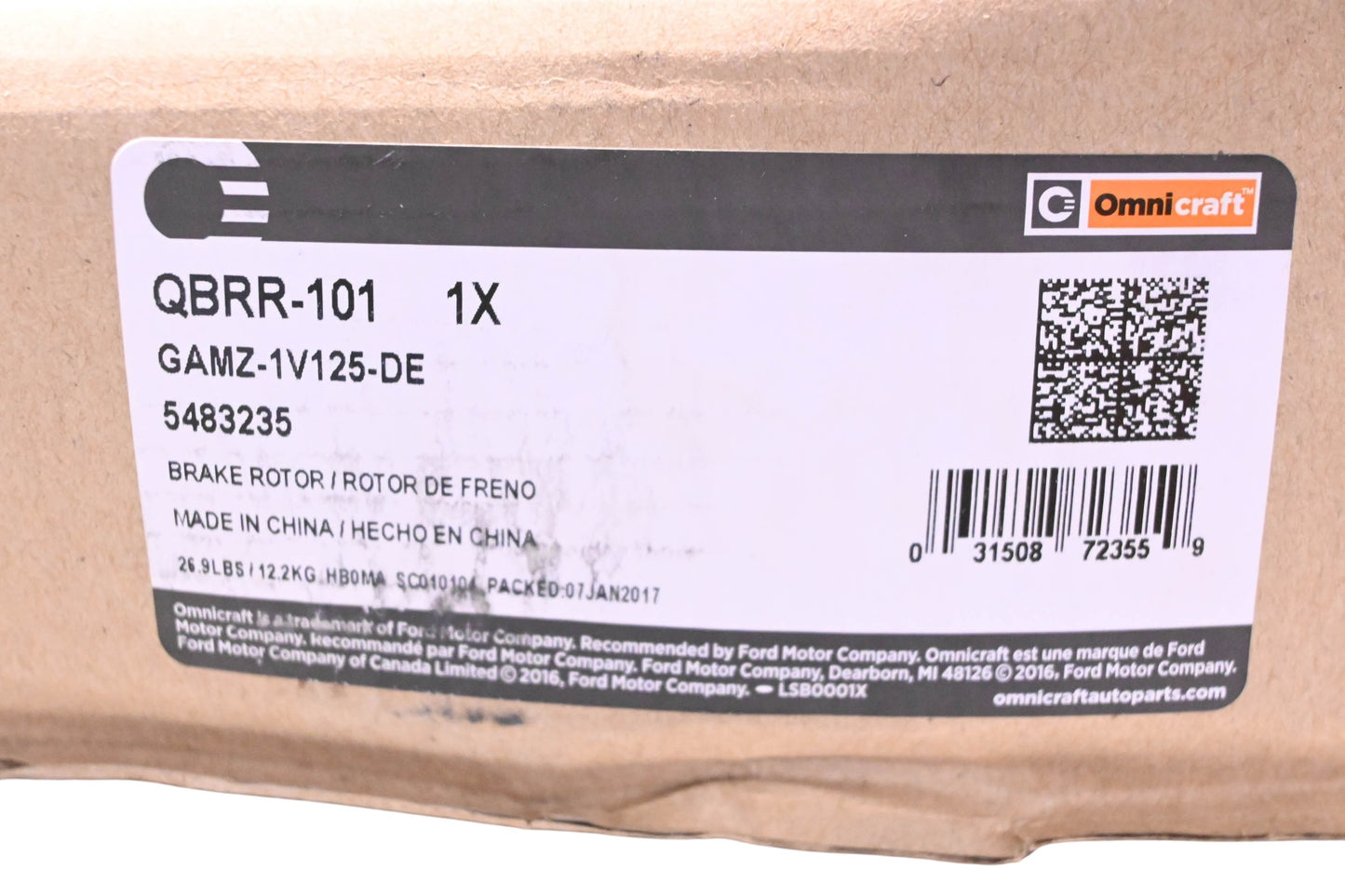 Omnicraft QBRR-101, GAMZ-1V125-DE, 5483235 Front Disc Brake Rotor Assembly NOS