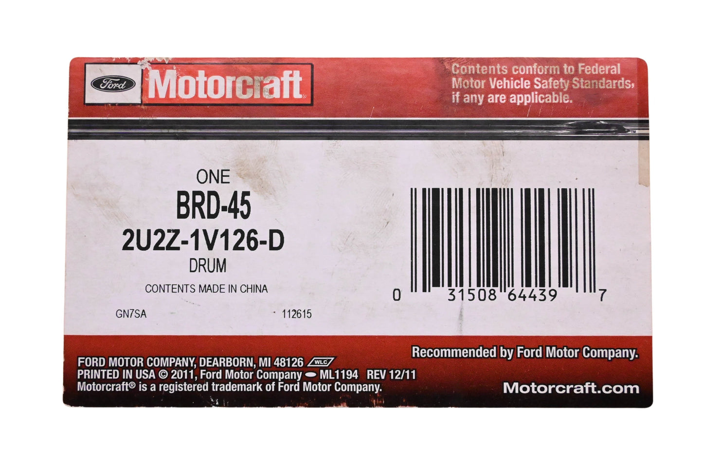 New OEM Motorcraft BRD-45, 2U2Z-1V126-D Rear Brake Drum Assembly NOS