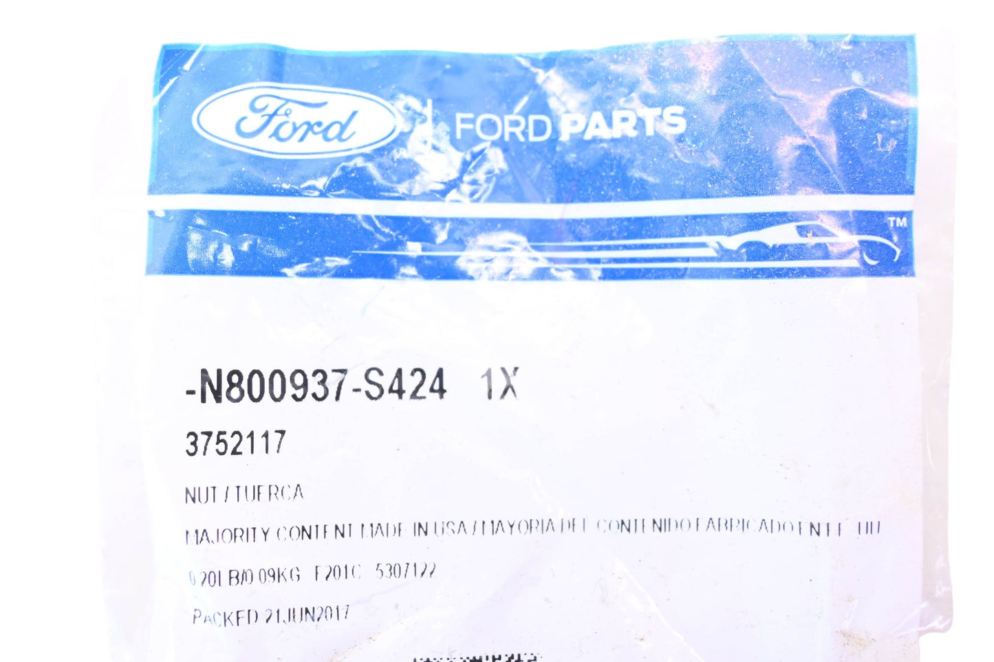 New OEM Ford N800937-S424, 3752117 Seat Belt Nut NOS