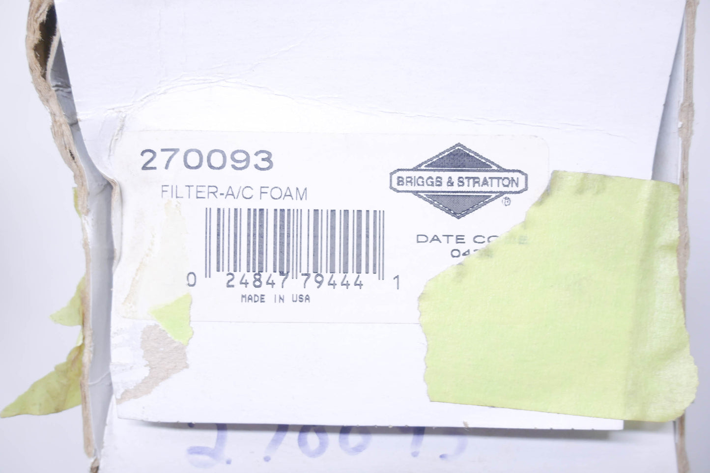 New OEM Briggs & Stratton 270093 Foam Air Filter NOS