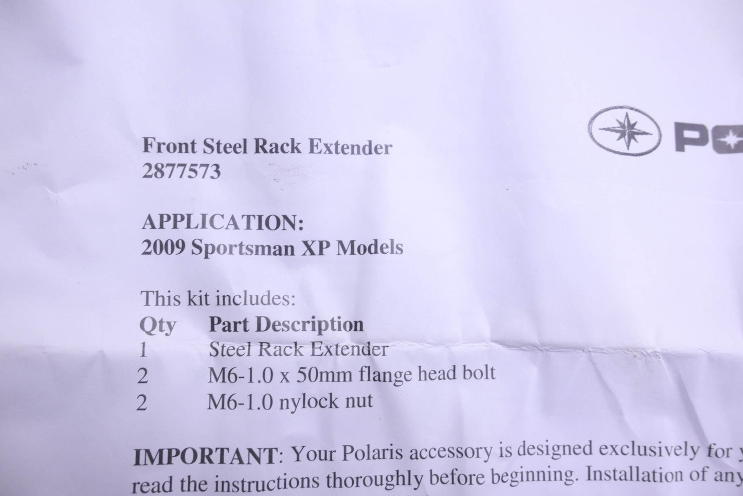 New OEM Polaris 2877573 Front Rack Extender Kit NOS