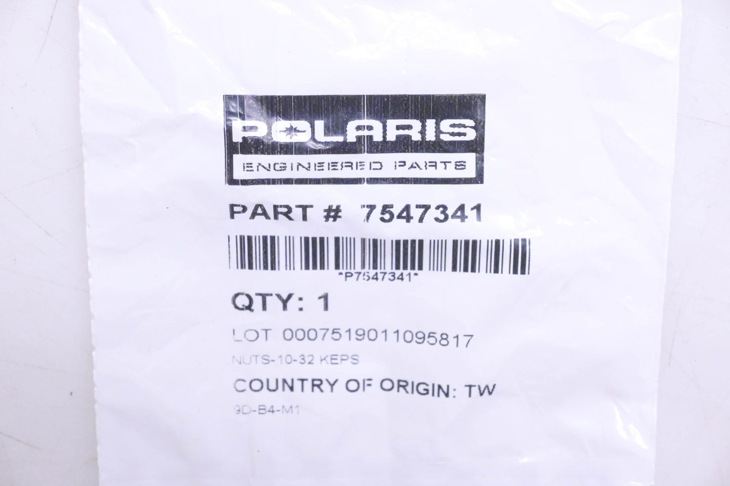 New OEM Polaris 7547341 10-32 KEPS Nut NOS
