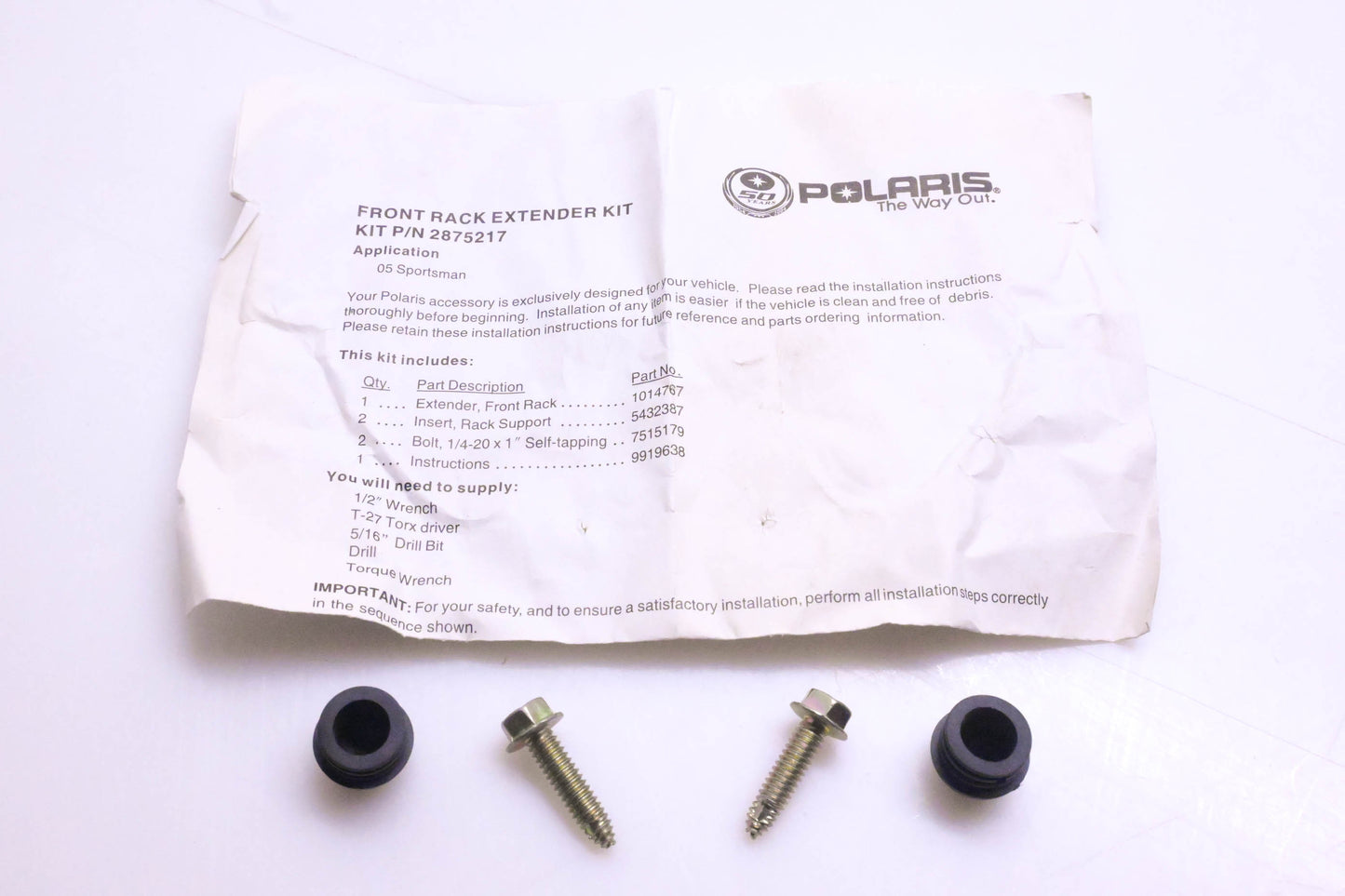 New OEM Polaris 2875217H Front Rack Hardware Kit NOS