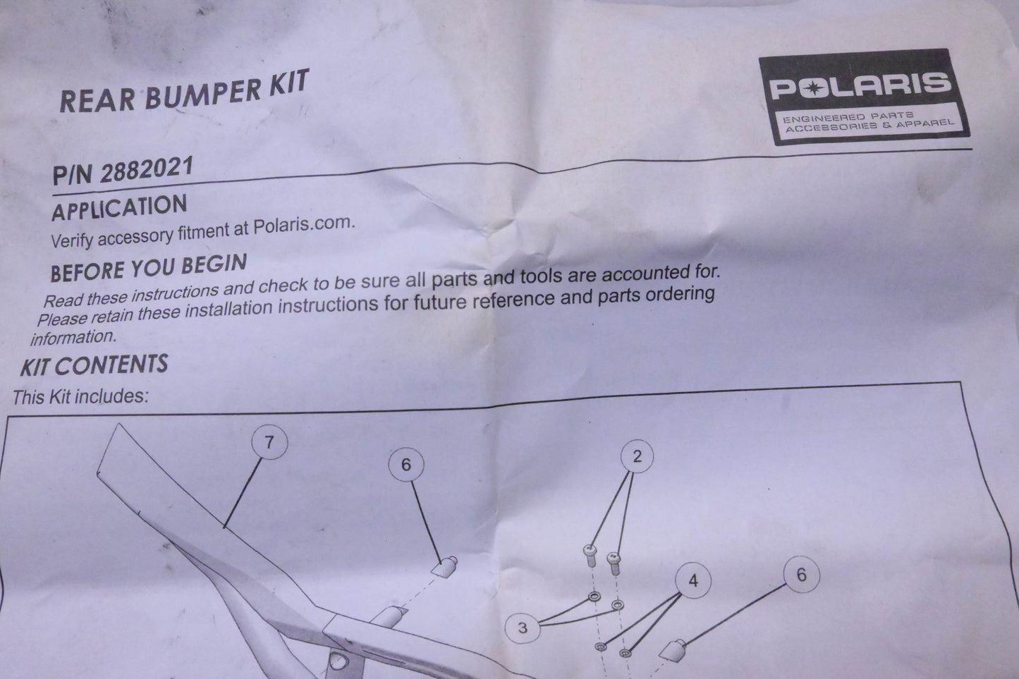 New OEM Polaris 2882583 Rear Bumper Kit Black NOS