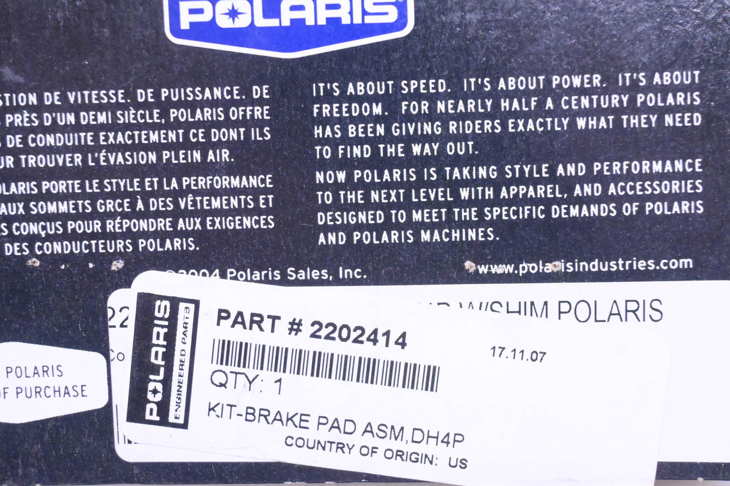 New OEM Polaris 2202414 Brake Pad Kit NOS