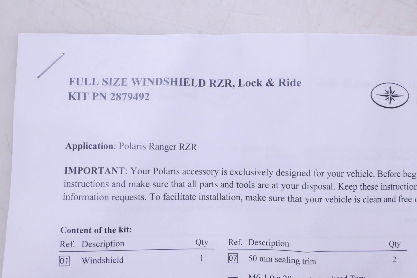 New OEM Polaris 2879492 Lock & Ride Poly Windshield NOS