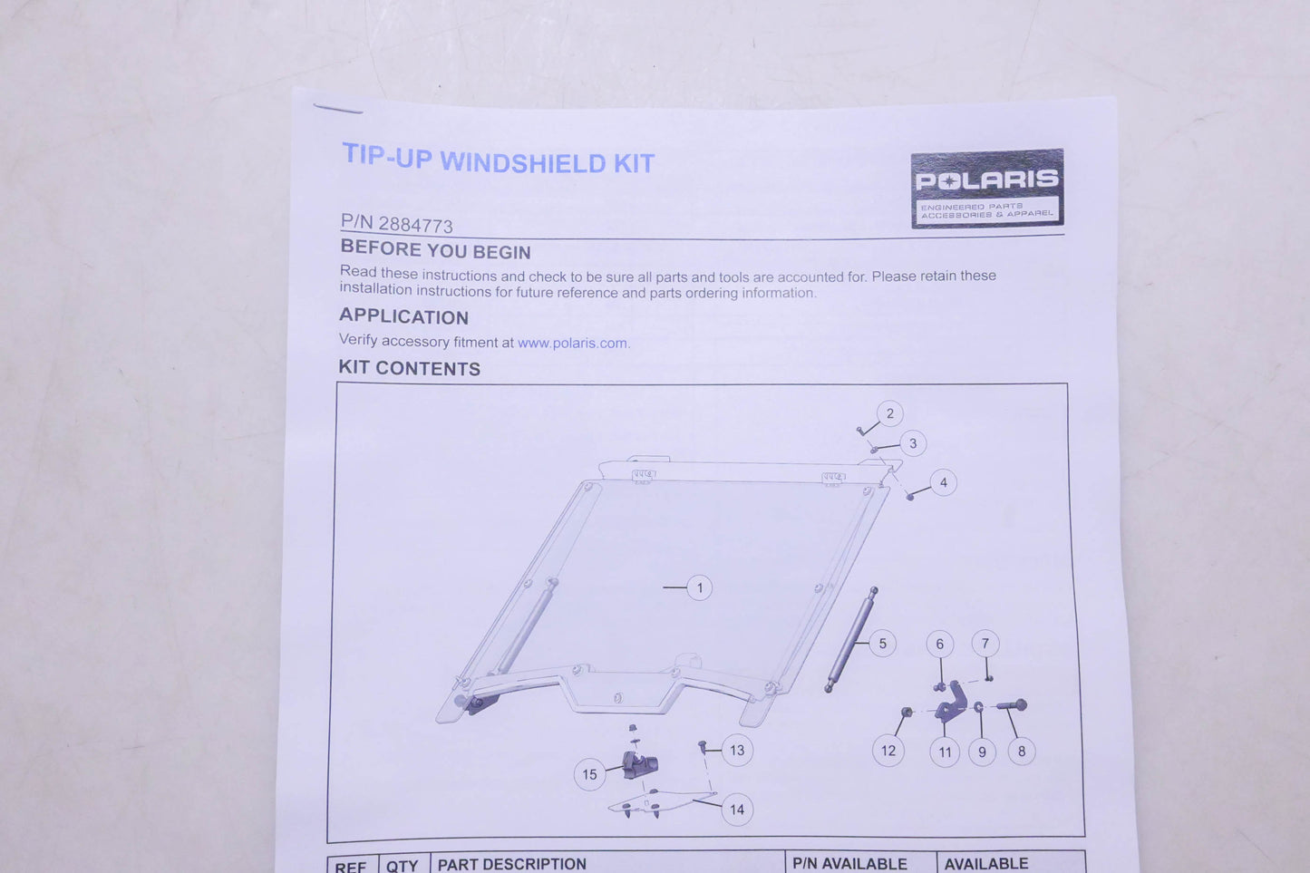 New OEM Polaris 2884773 Tip Out Windshield Hard Coat Poly Kit NOS