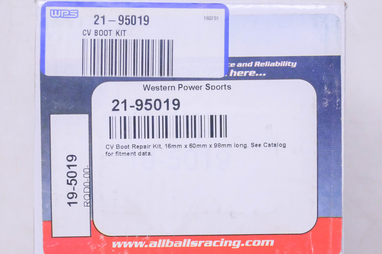 All Balls Racing 21-95019, 19-4031 CV Boot Repair Kit 16mm x 60mm x 98mm long NOS