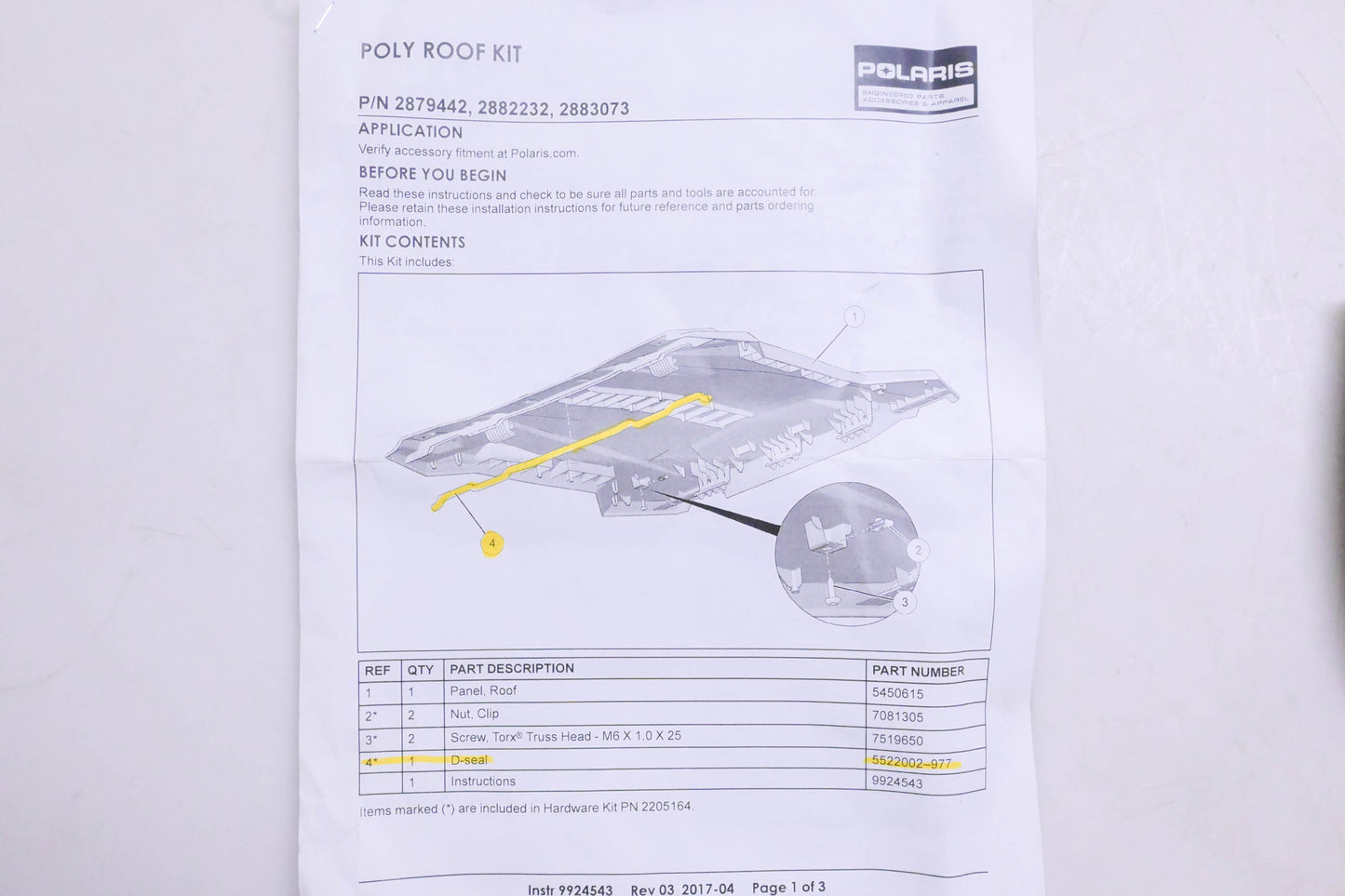 New OEM Polaris 5522002-977 D Seal NOS