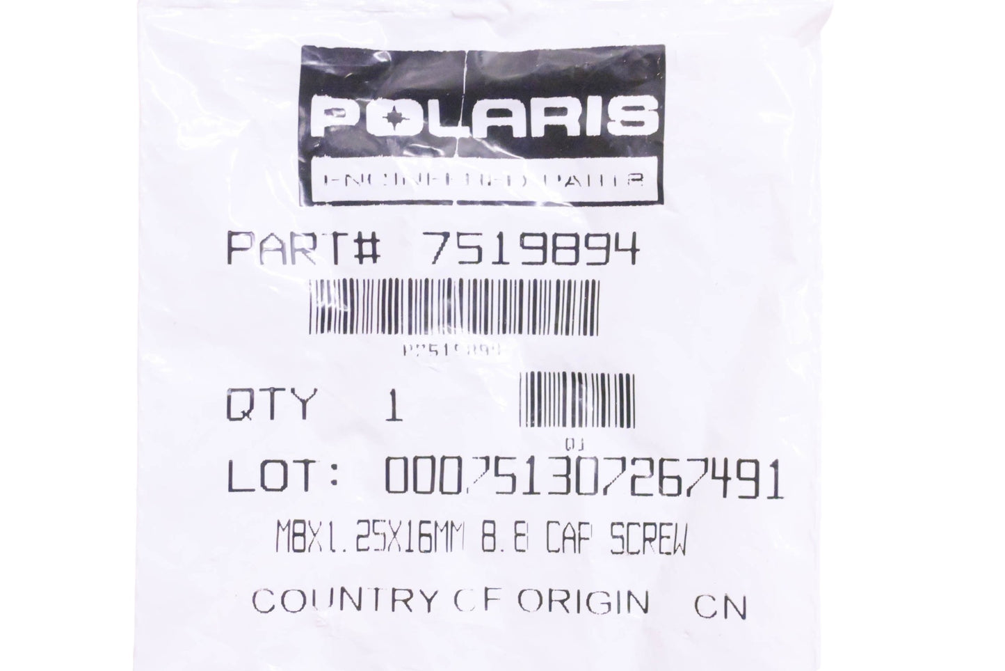 New OEM Polaris 7519894 M8X1.25X16MM 8.8 CAP Screw NOS