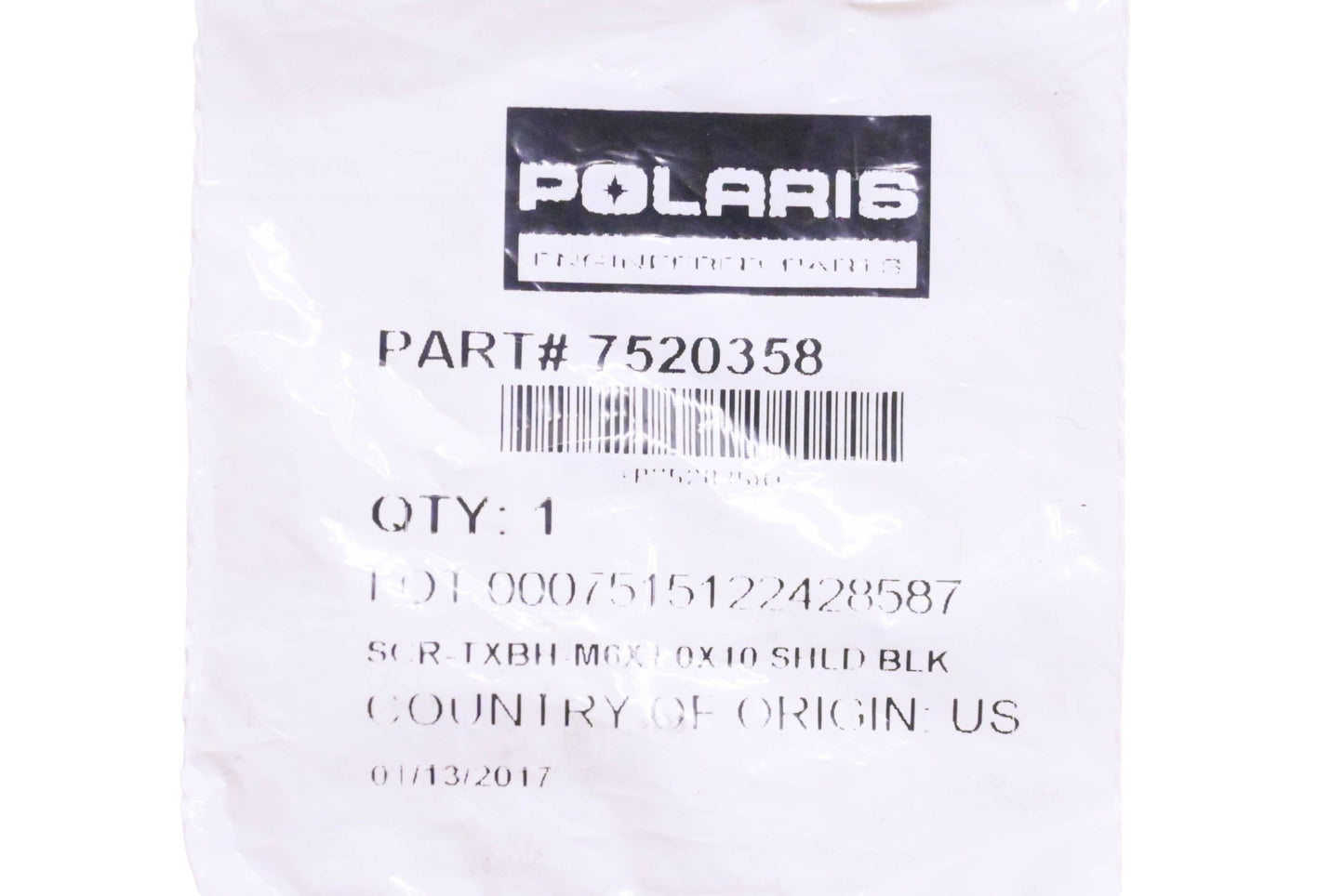 New OEM Polaris 7520358 SCR-TXBH-M6X 1 0X 10 Shield Black Screw NOS