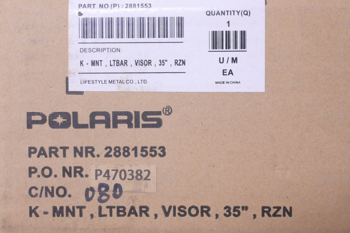 New OEM Polaris 2881553 35" Visor Light Bar Mounting Bracket Kit NOS