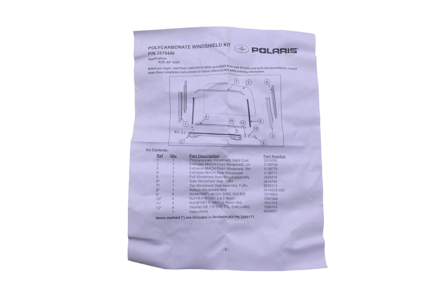 New OEM Polaris 2879446 Polycarbonate Windshield Kit NOS