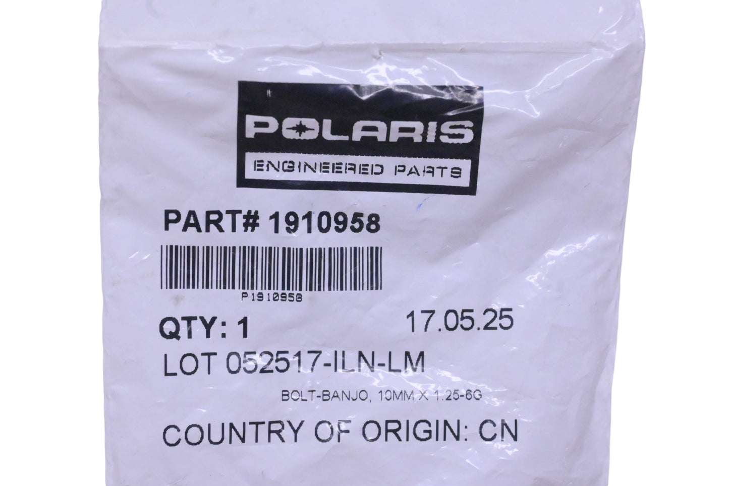 New OEM Polaris 1910958 Banjo Bolt 10 mm x 1.25-6G NOS