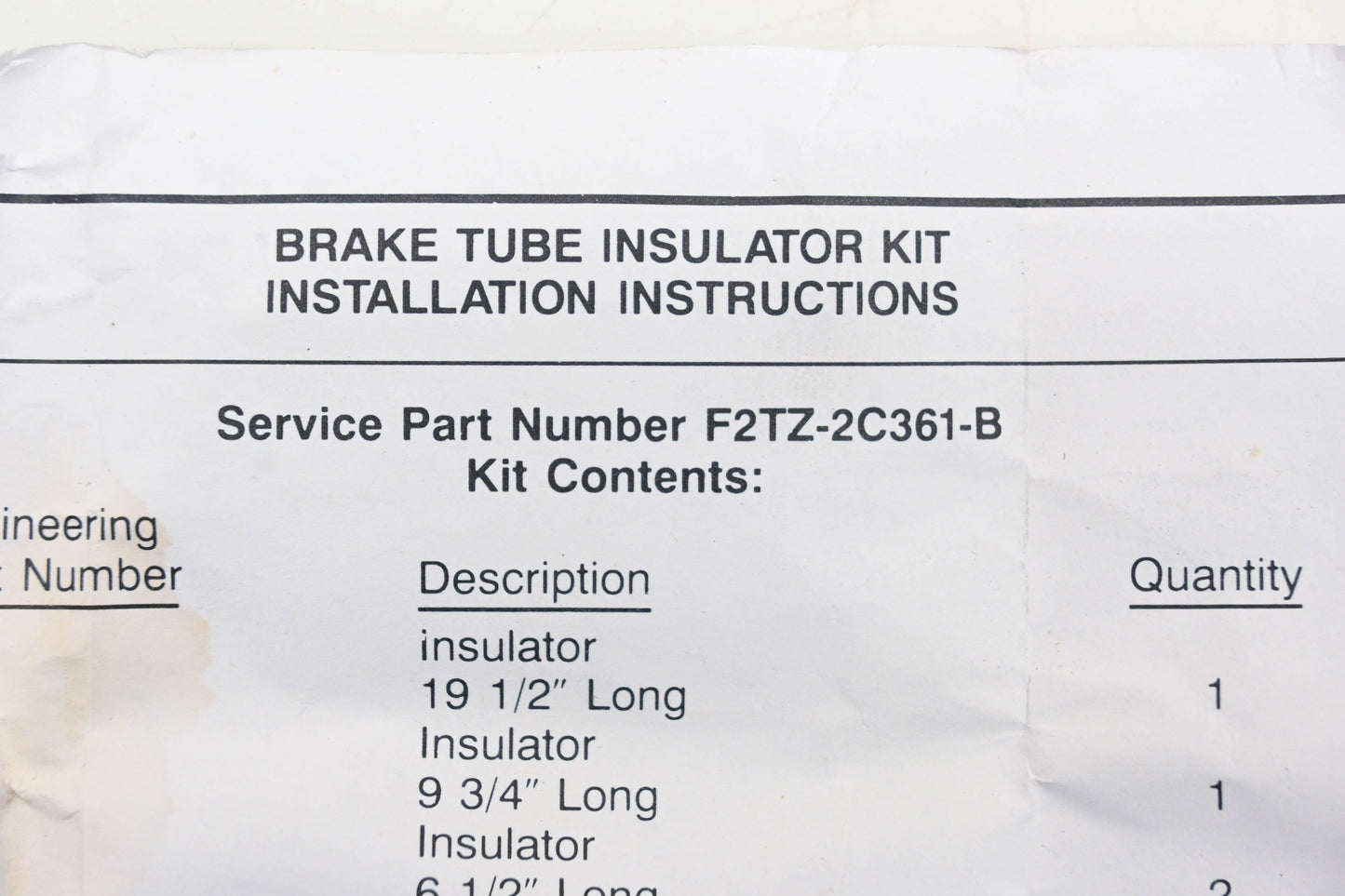 New OEM Ford F2TZ-2C361-B Brake Tube Insulator Kit NOS