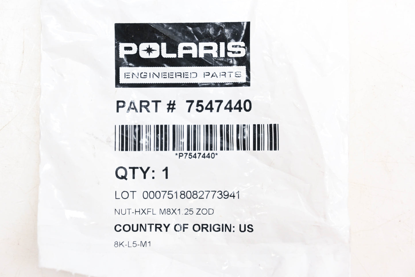 New OEM Polaris 7547440 Hex Flange Nut NOS