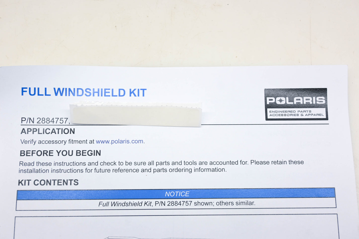 New OEM Polaris 2884757 Full Poly Windshield Assembly NOS