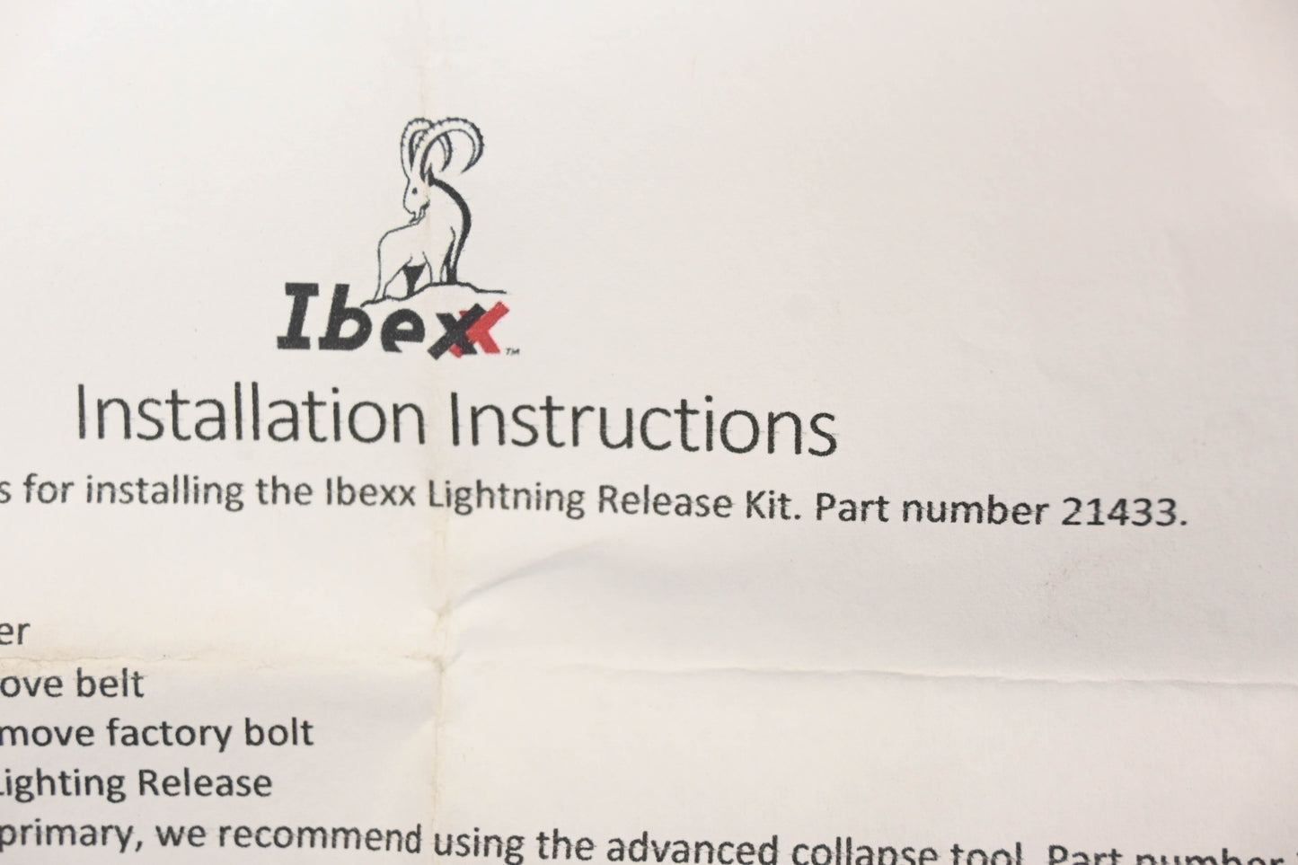 Ibexx 21433, 216-47 P-Drive Lightning Release Kit NOS