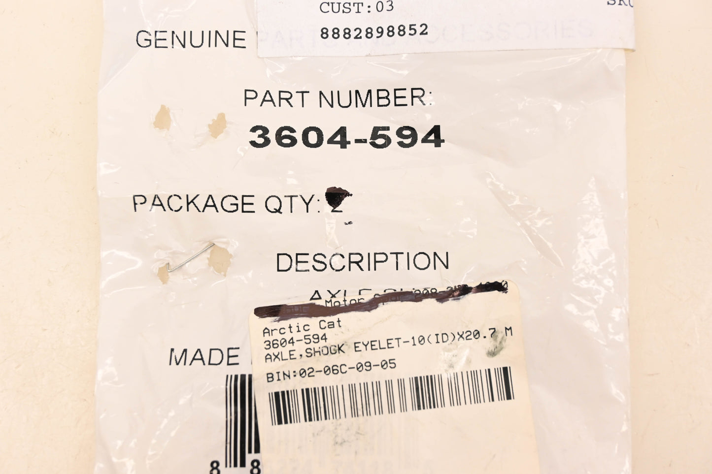 New OEM Arctic Cat 3604-594 Shock Eyelet Axle 10(ID) x 20.7mm NOS