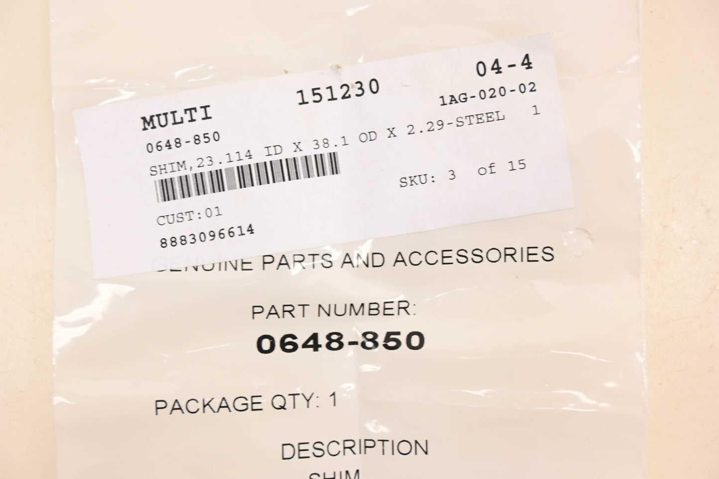 New OEM Arctic Cat 0648-850 Steel Shim NOS