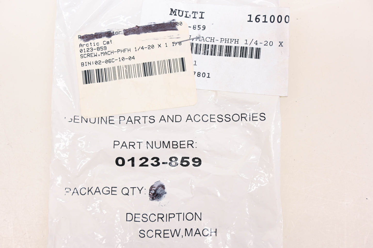 New OEM Arctic Cat 0123-859 Machine Screws 1/4-20 x 1-1/8 Qty 4 NOS