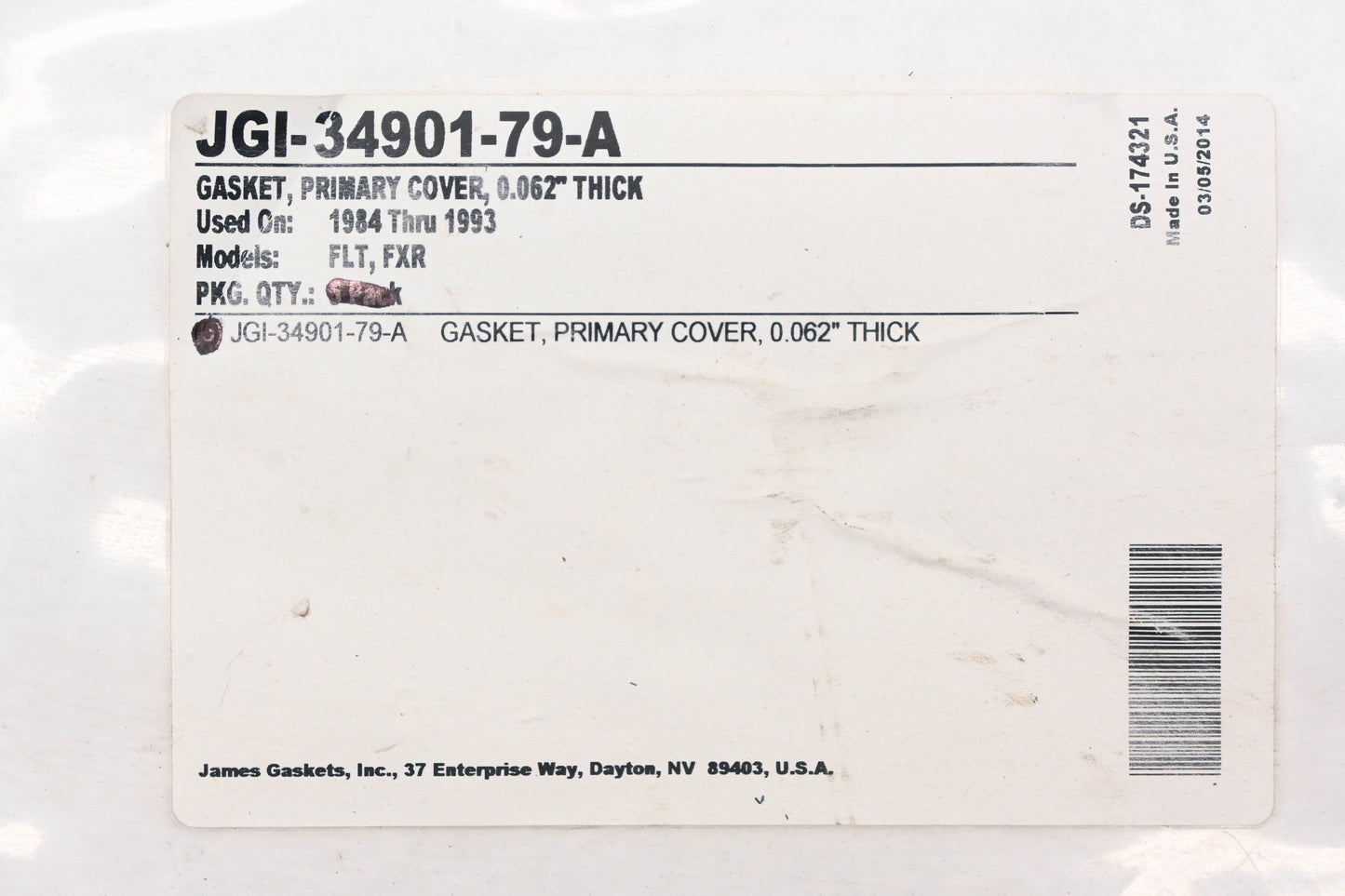 James Gaskets JGI-34901-79-A, 34901-79-A Primary Cover Gasket NOS