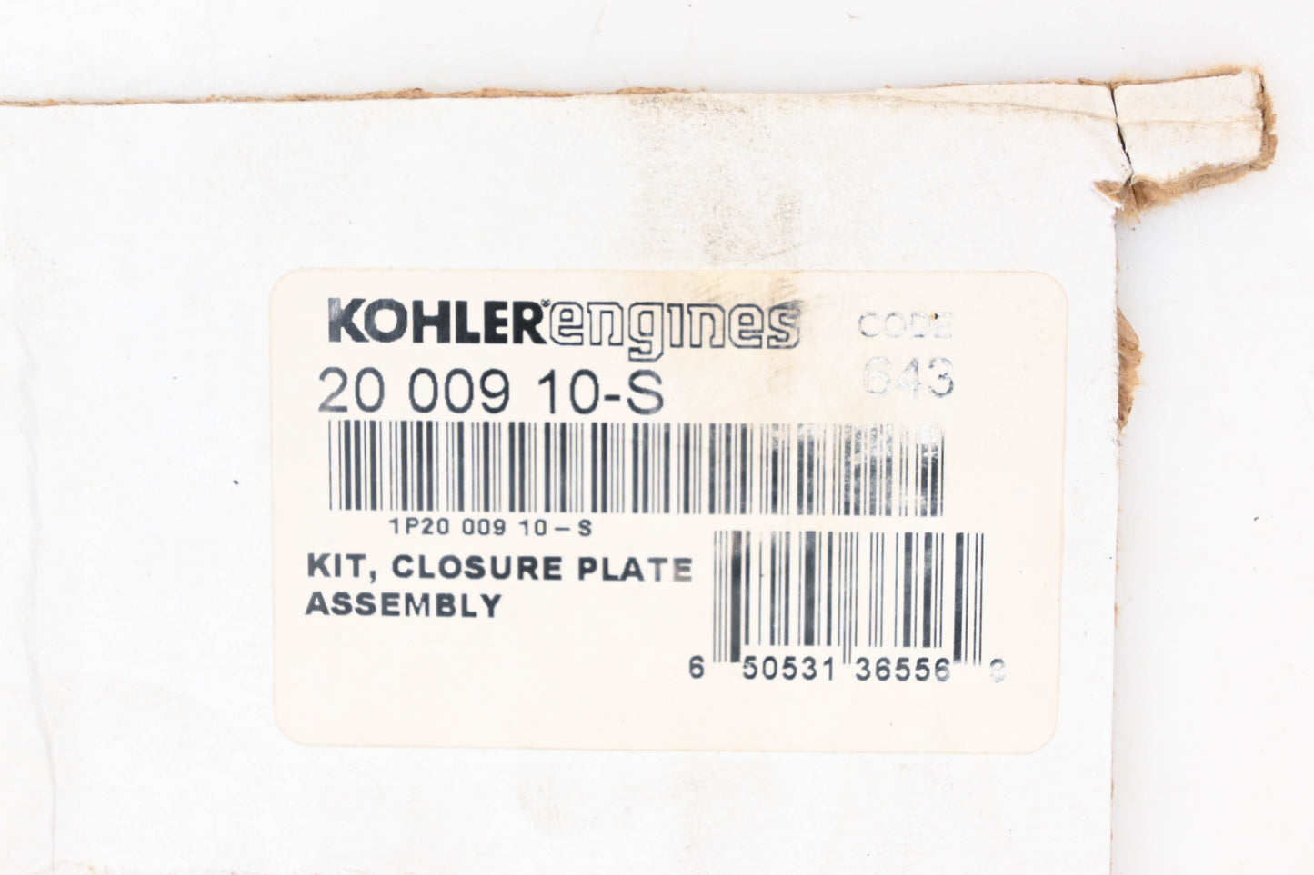 Kohler 2000910-S, 20 009 10-S, 20-499-03 Closure Plate & Gasket NOS
