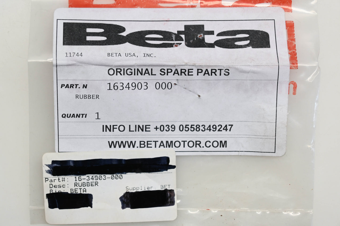 Beta 16-34903-000, 16.34903.000 Rubber Grommet NOS