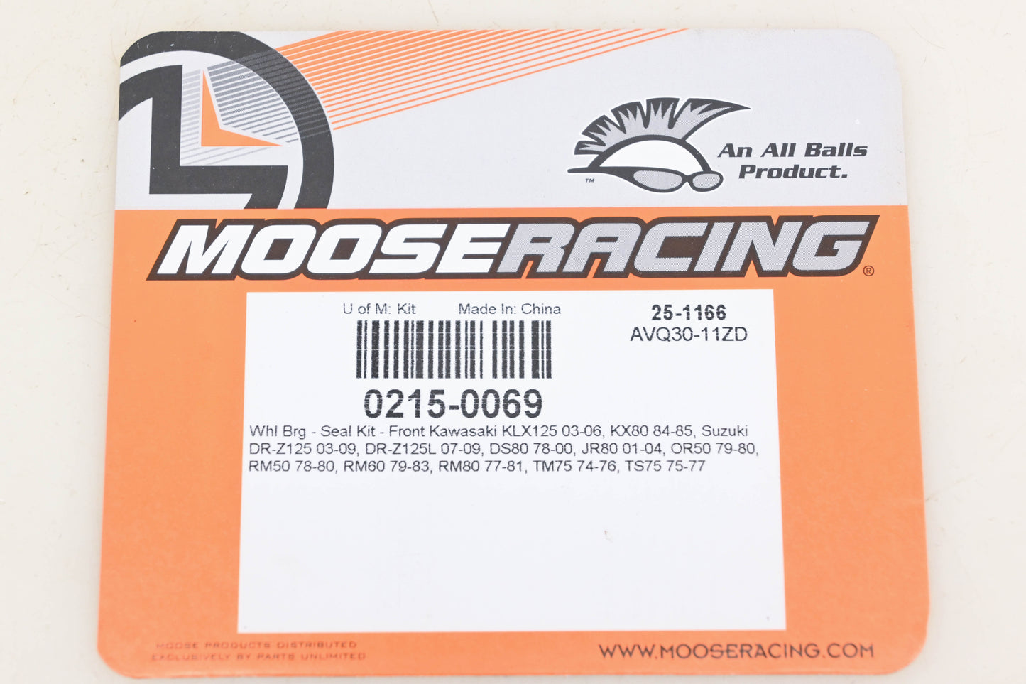 Moose Racing 0215-0069, 25-1166 Front Wheel Bearing & Seal Kit NOS