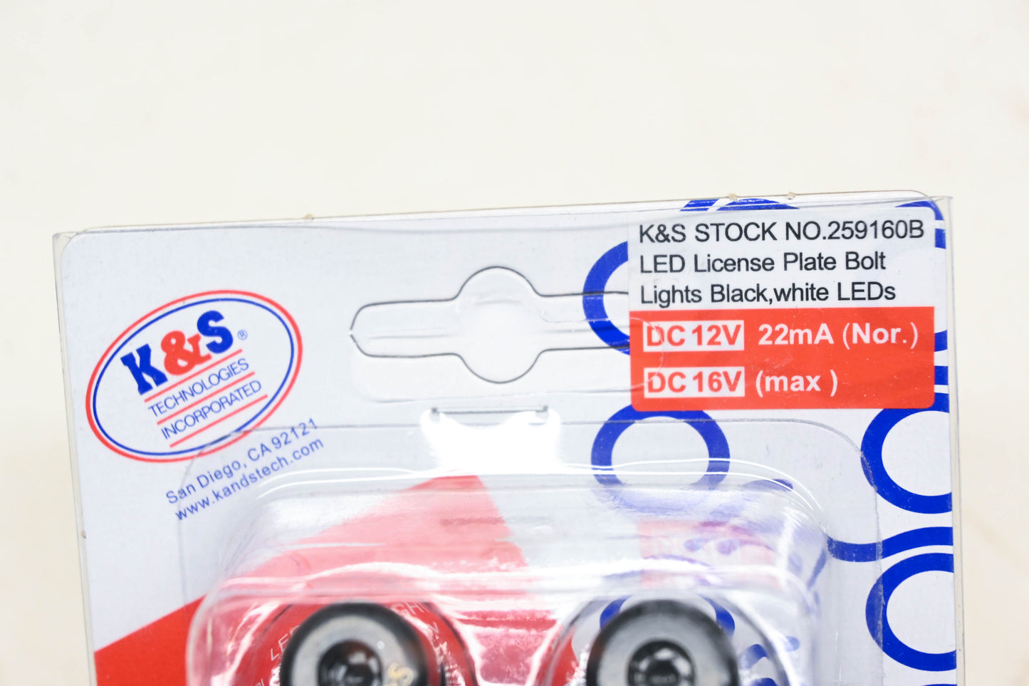 K&S 259160B, 225-9160BK Black LED License Plate Bolt Light Kit NOS