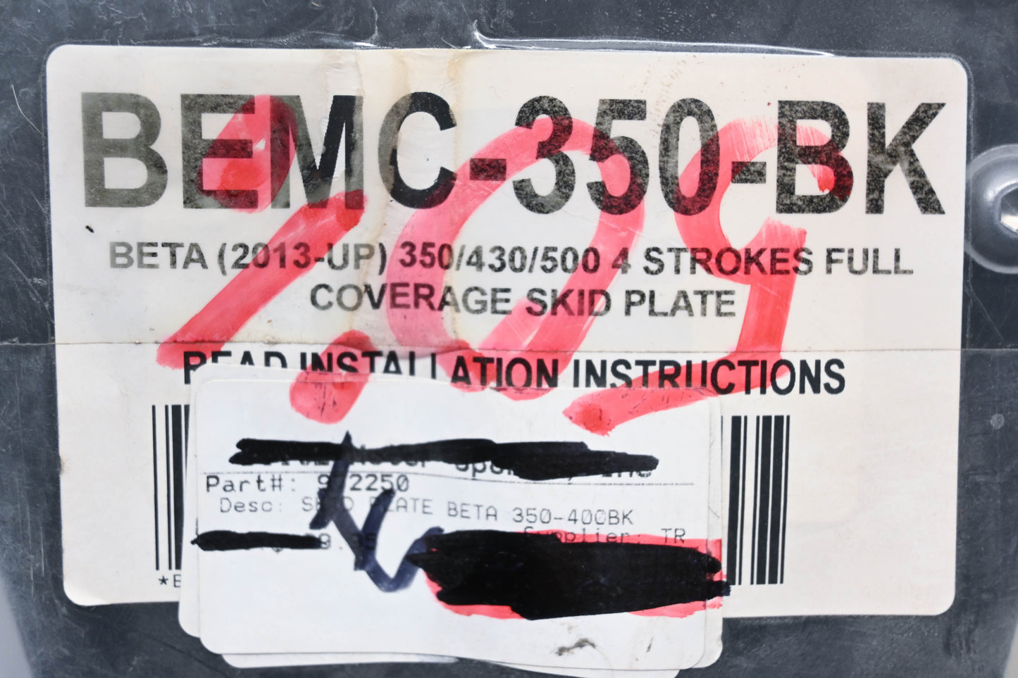 T.M. Designworks BEMC-350-BK Beta Black Skid Plate Kit NOS