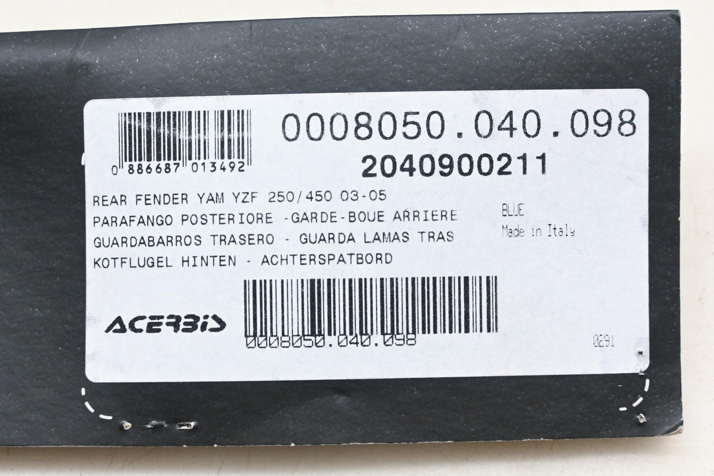 Acerbis 0008050.040.098, 2040900211, 1580-5082 Blue Rear Fender NOS