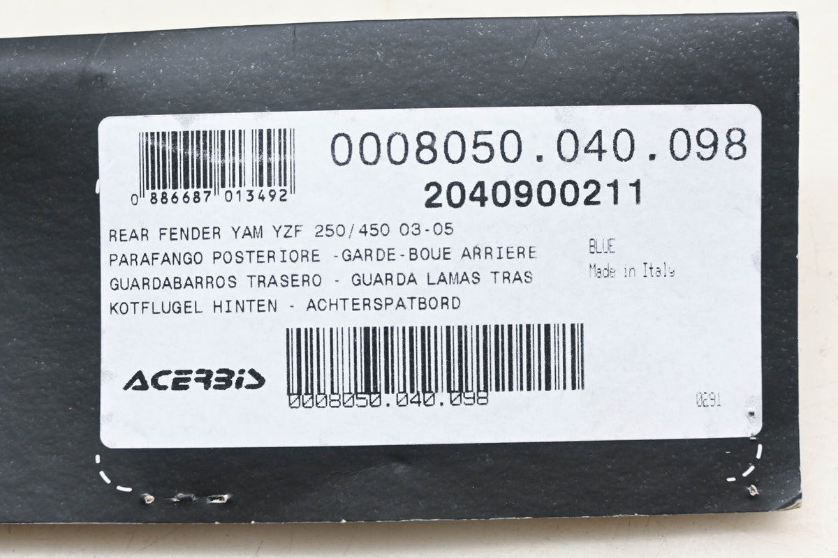 Acerbis 0008050.040.098, 2040900211, 1580-5082 Blue Rear Fender NOS
