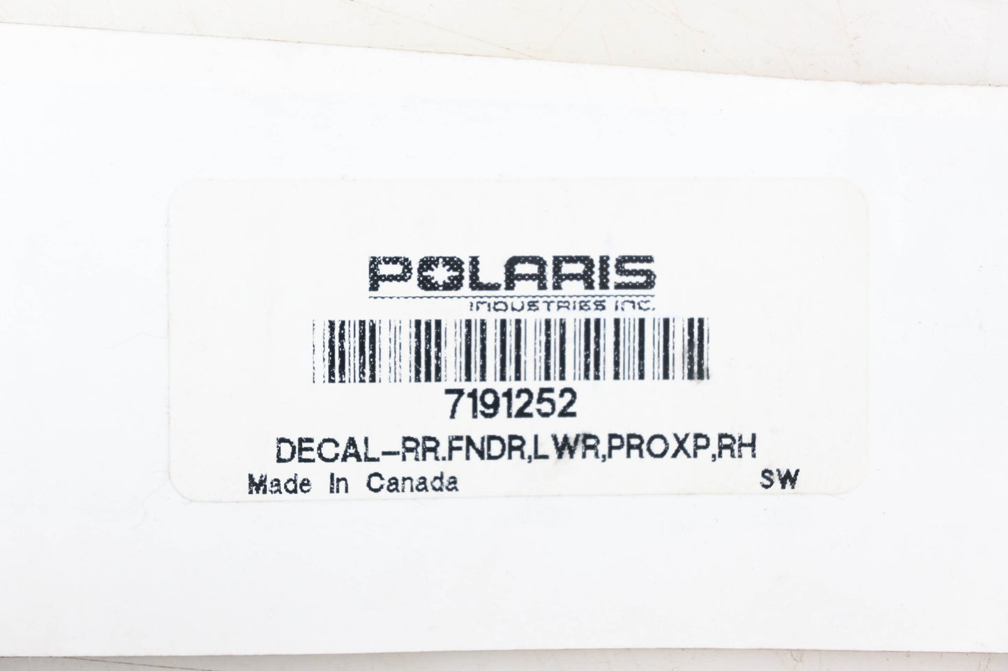 New OEM Polaris 7191252 Pro XP Righthand Rear Lower Fender Decal NOS