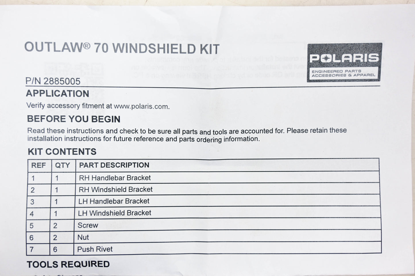 New OEM Polaris 2885005 Poly Windshield Kit NOS