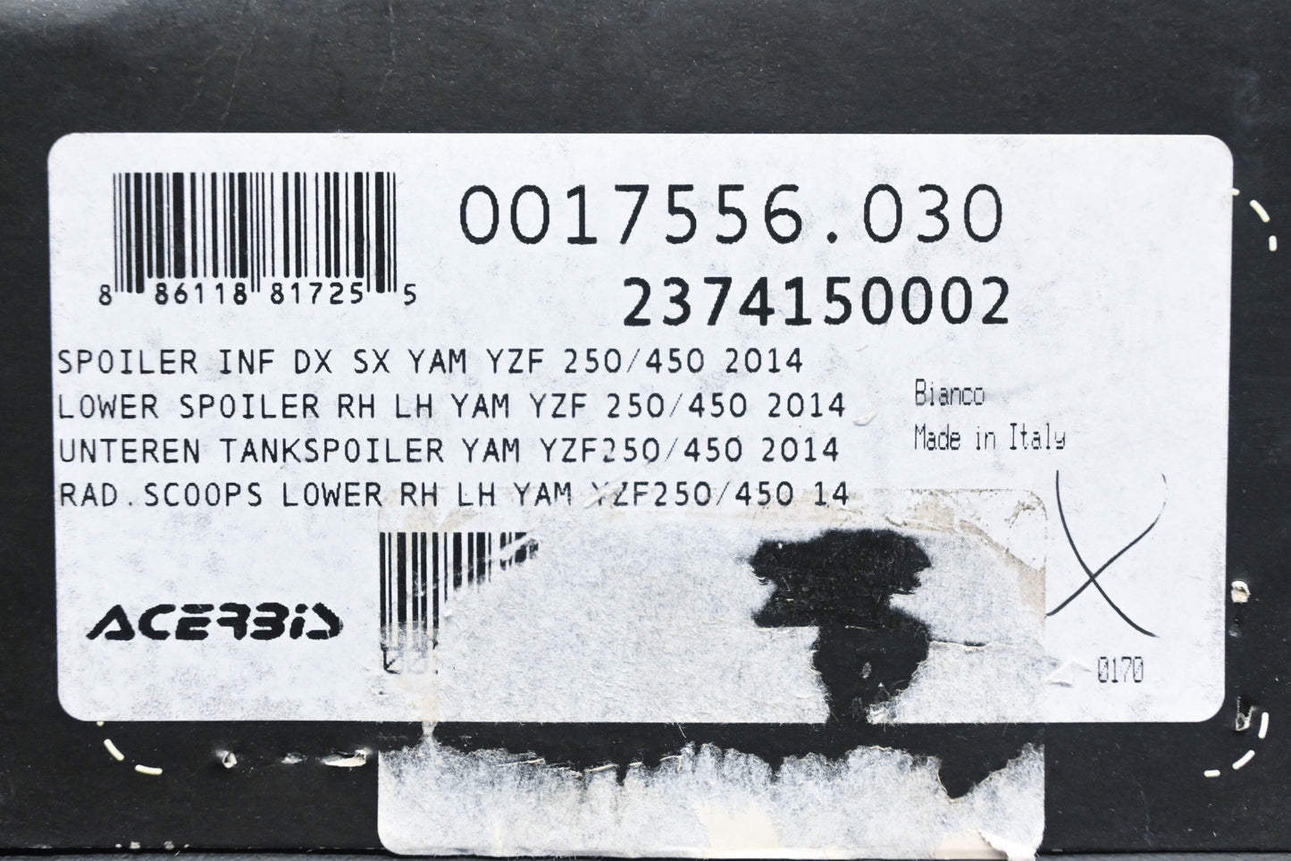 Acerbis 0017556.030, 2374150002, 23741-50002 White Radiator Scoop Kit NOS
