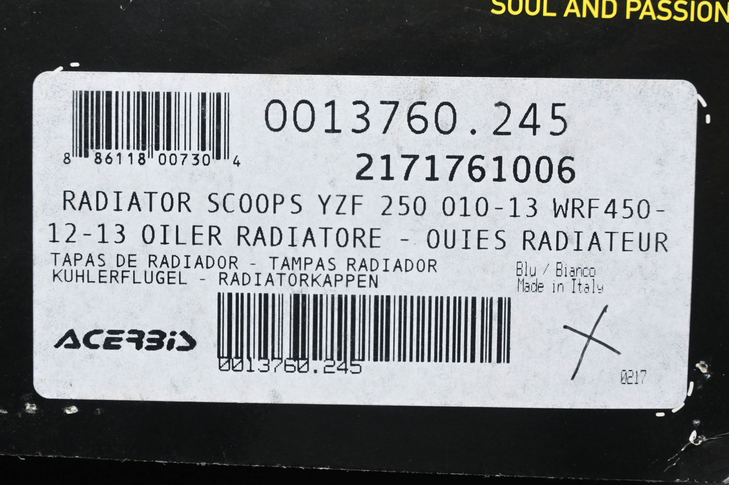 Acerbis 0013760.245, 2171761006, 21717-61006 Blue/White Radiator Scoop Kit NOS