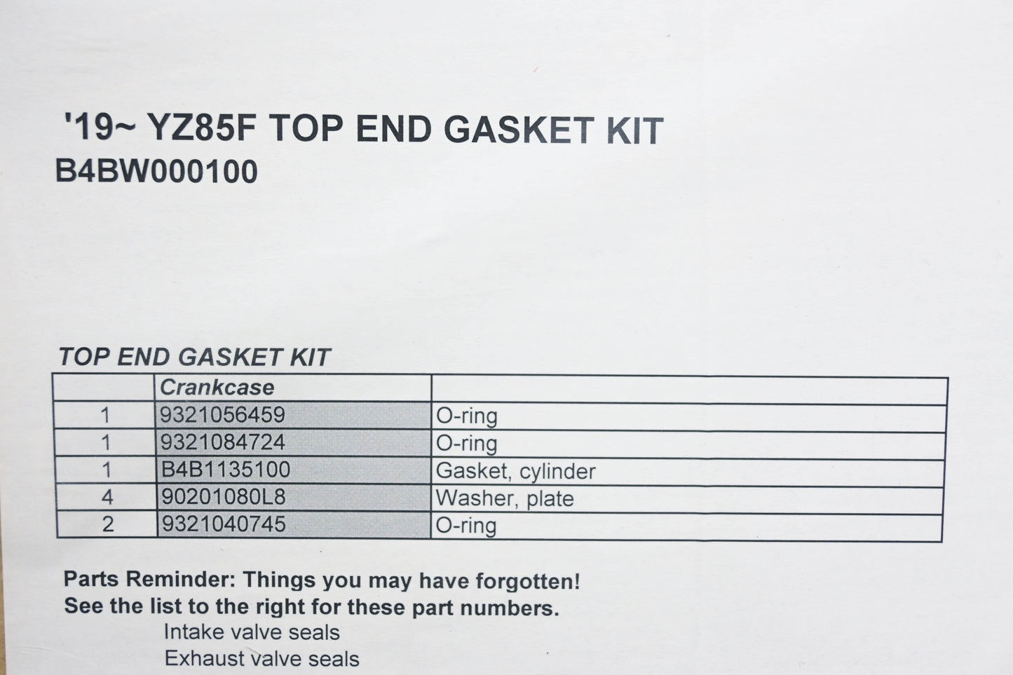 New OEM Yamaha B4B-W0001-00-00 Top End Gasket Kit NOS