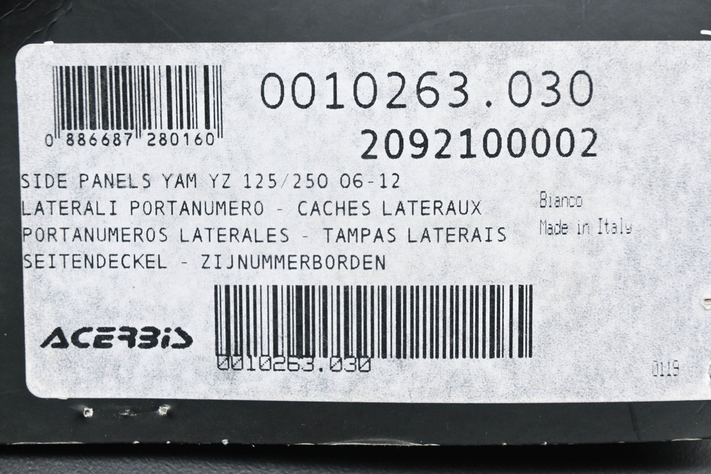 Acerbis 0010263.030, 2092100002, 20921-00002 White Side Panel Kit NOS