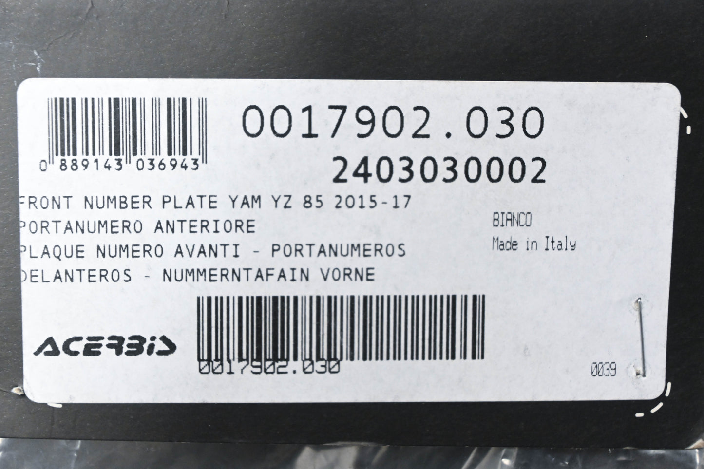 Acerbis 0017902.030, 2403030002, 24030-30002 White Front Number Holder Panel NOS
