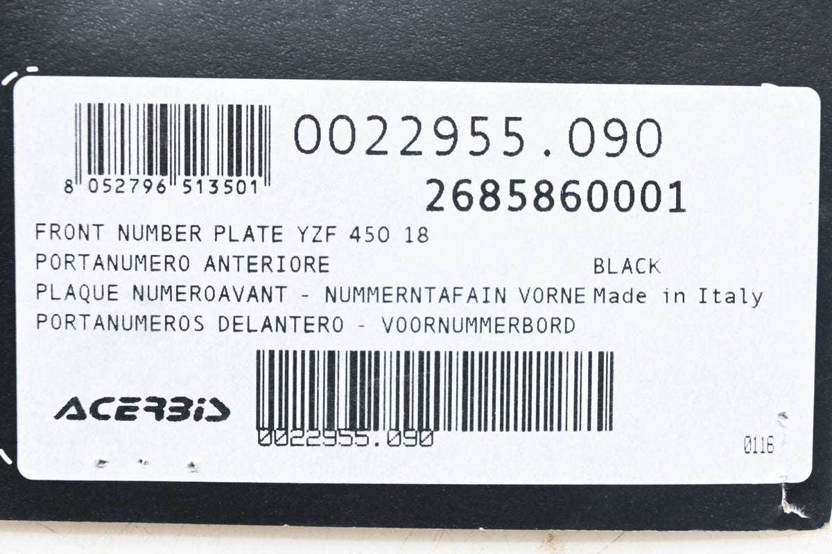Acerbis 0022955.090, 2685860001, 26858-60001 Black Front Number Holder Panel NOS