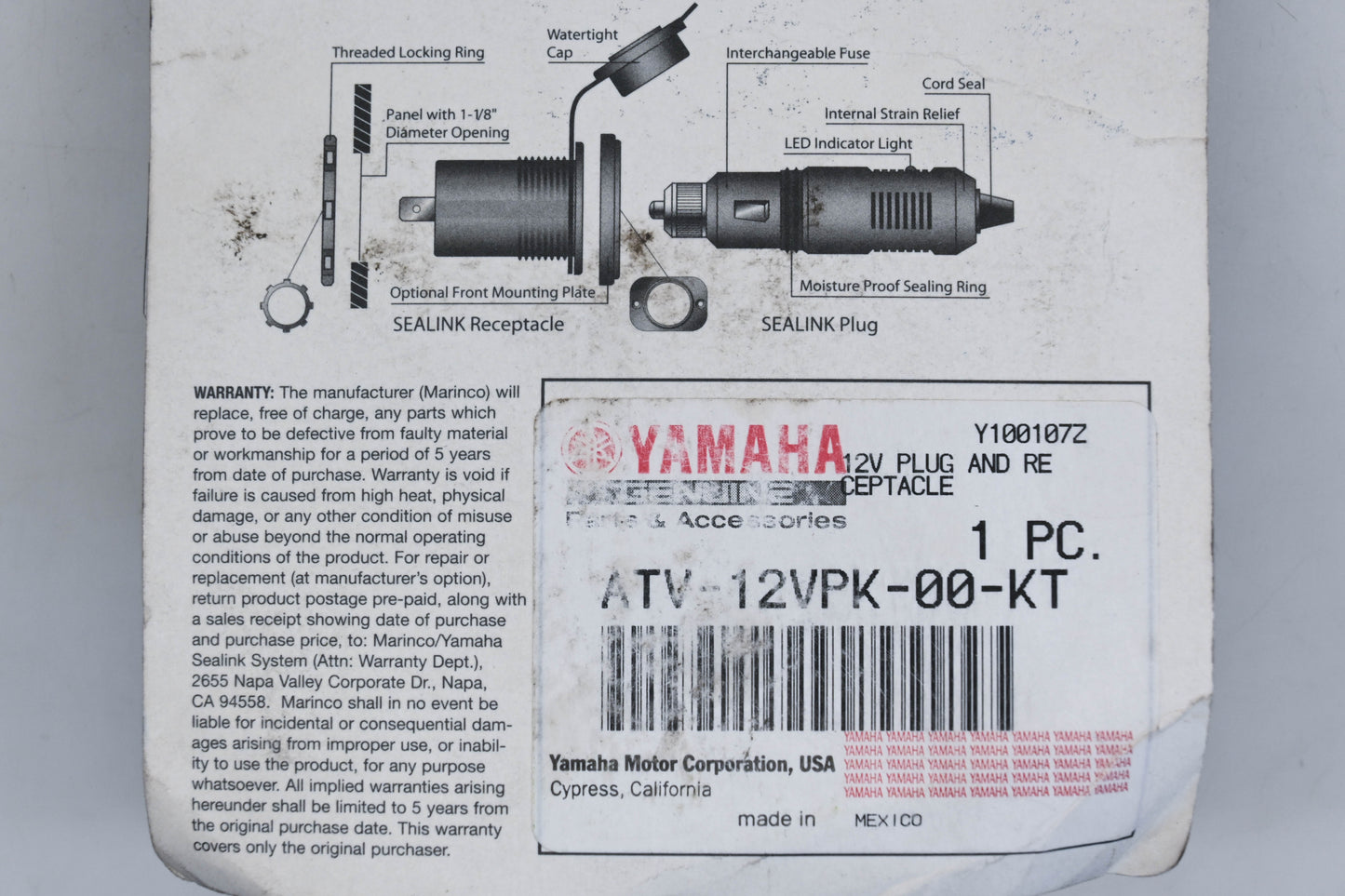 New OEM Yamaha ATV-12VPK-00-KT 12V Plug & Receptacle Kit NOS